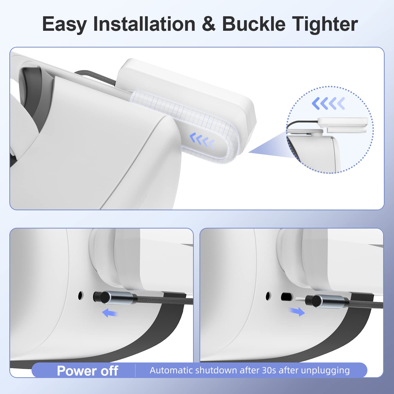 moolechi 5000mAh Battery Pack for Oculus Quest 2/3 - Lightweight VR Charger for Meta Quest 2/3 with Original and Elite Strap, White